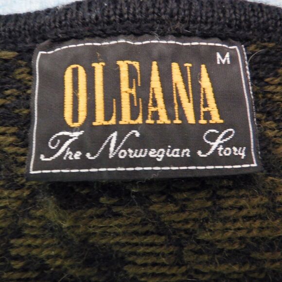 VTG Oleana Cardigan Sweater Wool The Norwegian Story Norway Blue Green Nordic M - Picture 4 of 7